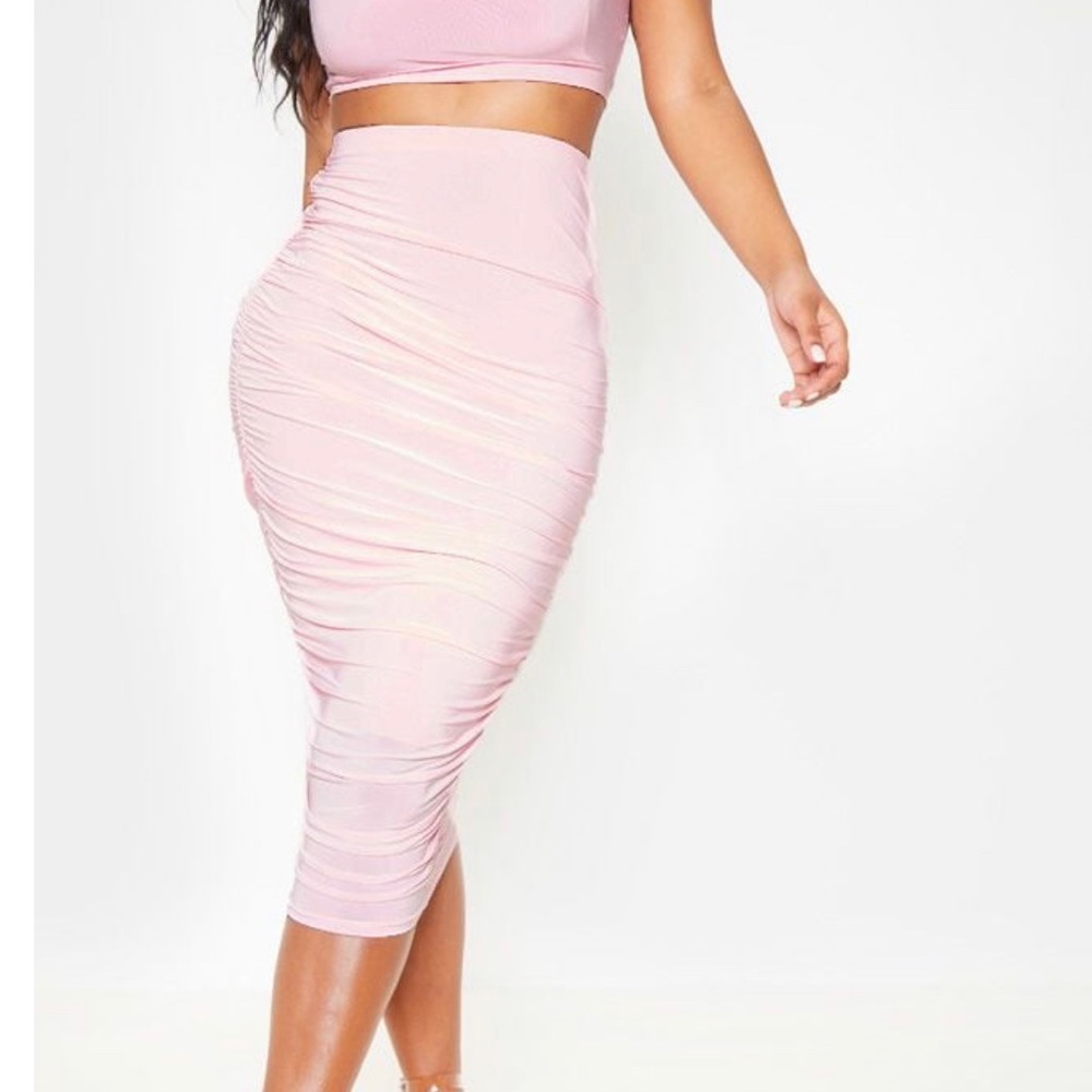 Slinky second skin rushed midi skirt